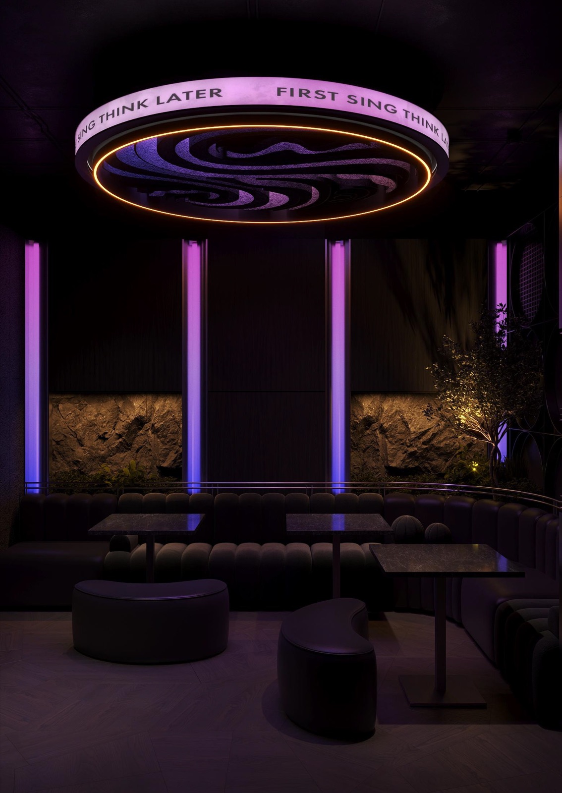 karaoke room with light ring