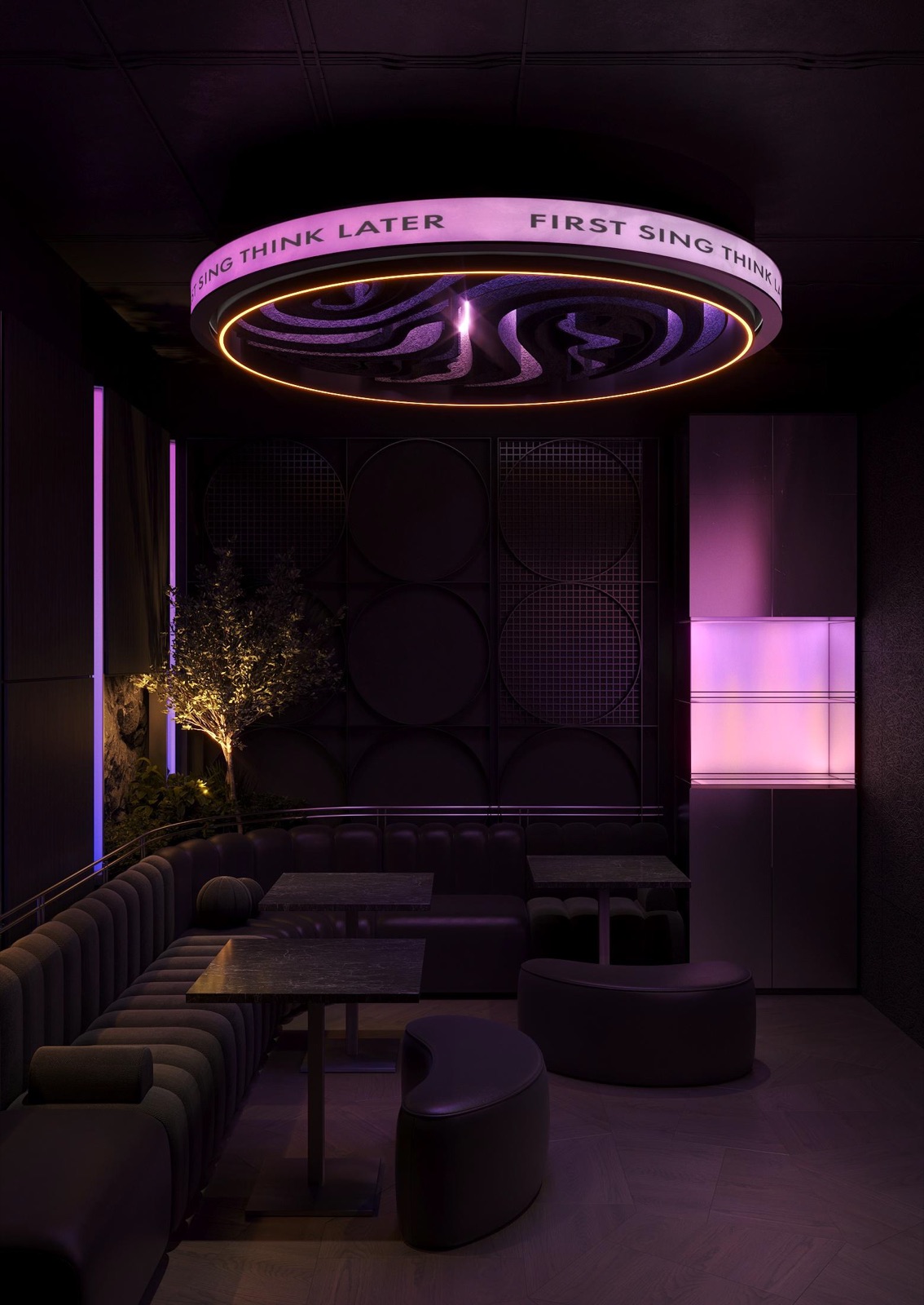 Karaoke Club interior by COBALT, Limassol, Cyprus - VIP room with neon light ring