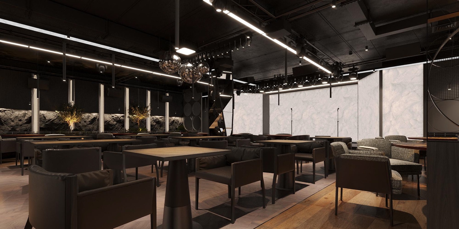 Karaoke Club interior by COBALT, Limassol, Cyprus - main hall with rock walls