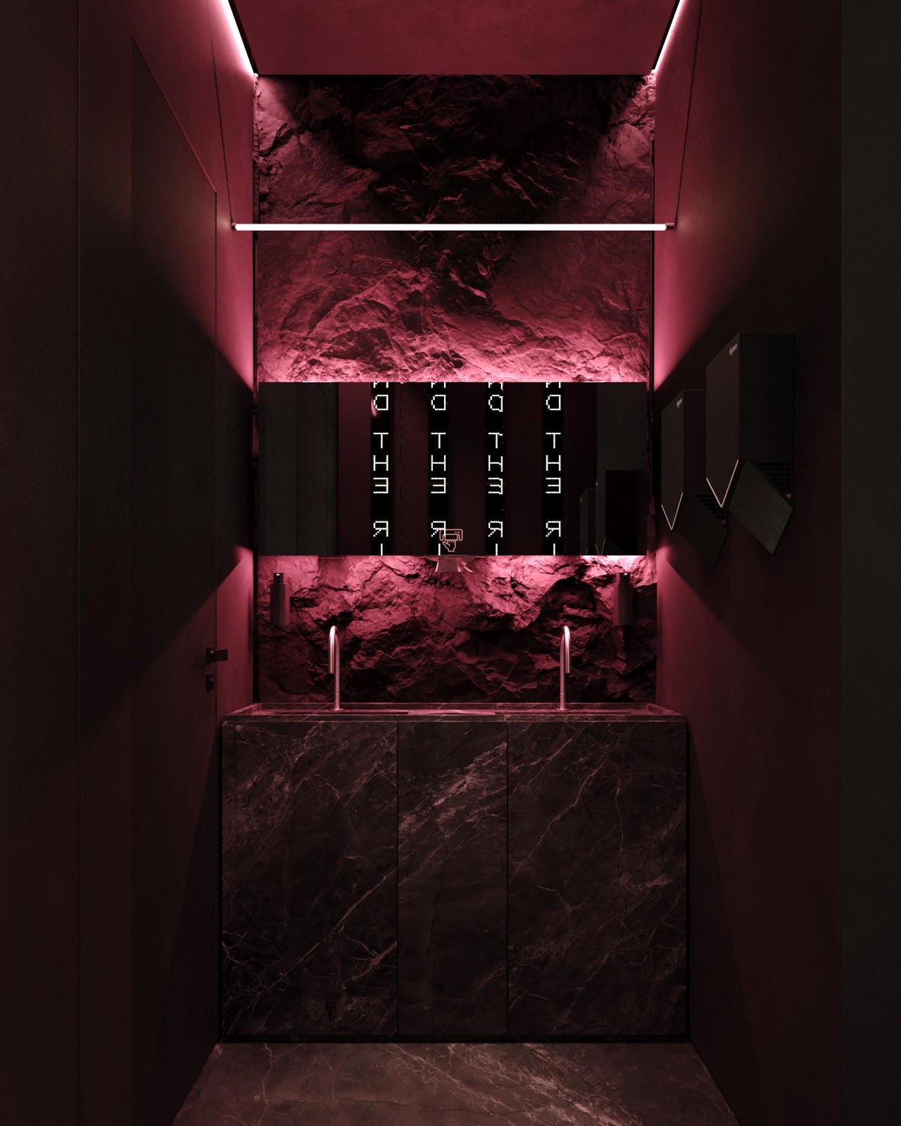 Karaoke Club interior by COBALT, Limassol, Cyprus - restroom with stone wall