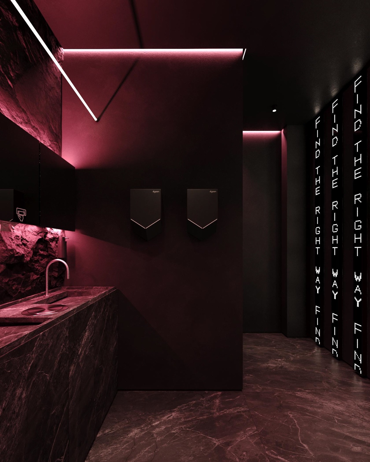 Karaoke Club interior by COBALT, Limassol, Cyprus - restroom corridor with neon lettering