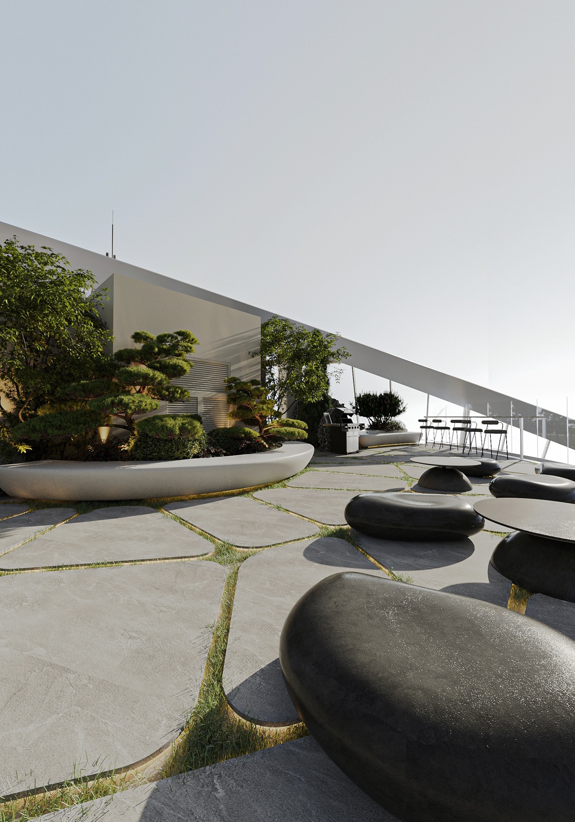 Garden of Dreams by COBALT, Taryan Towers, Kyiv, Ukraine - terrace with stone seating