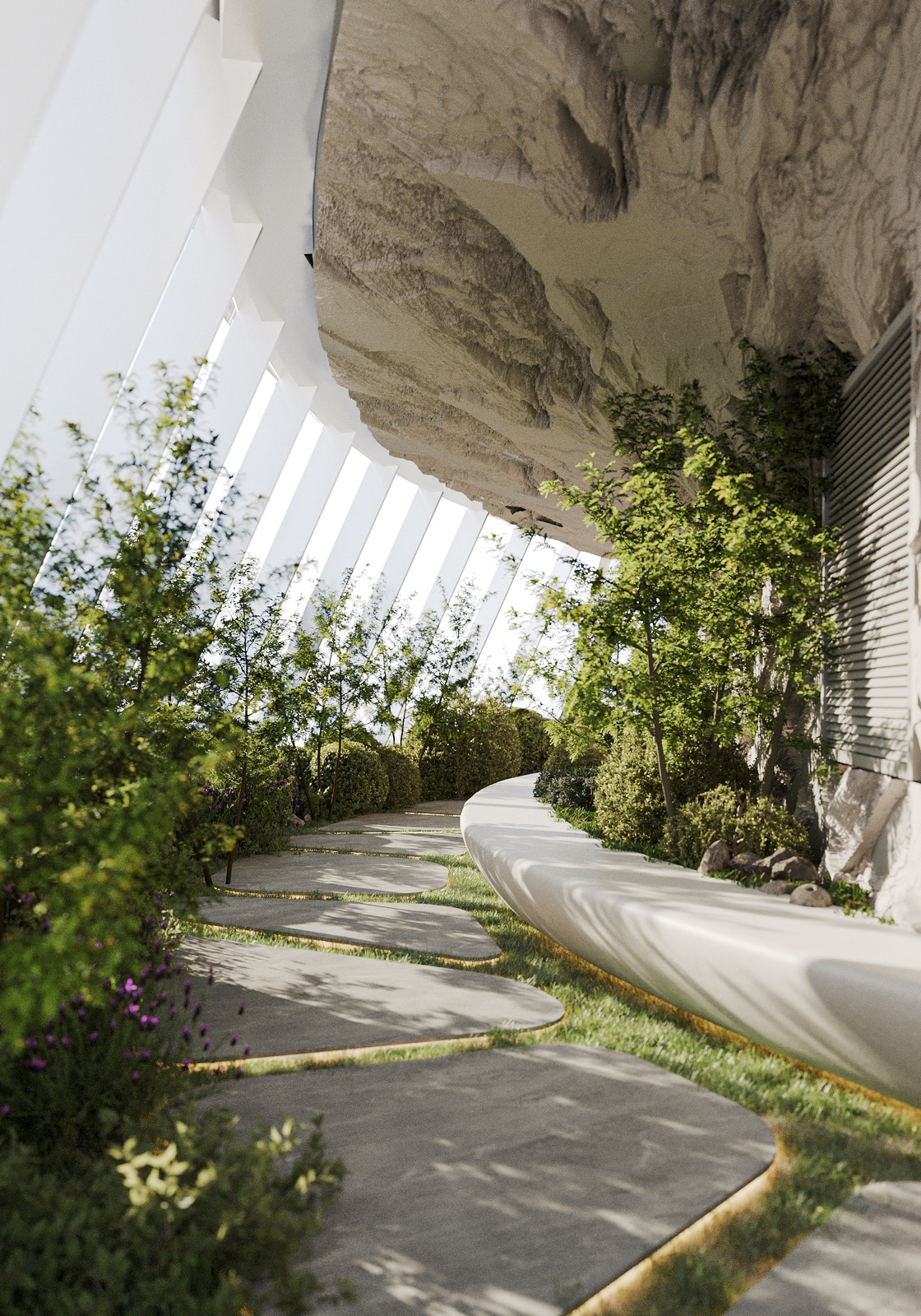 Garden of Dreams by COBALT, Taryan Towers, Kyiv, Ukraine - walkway under the stone ceiling