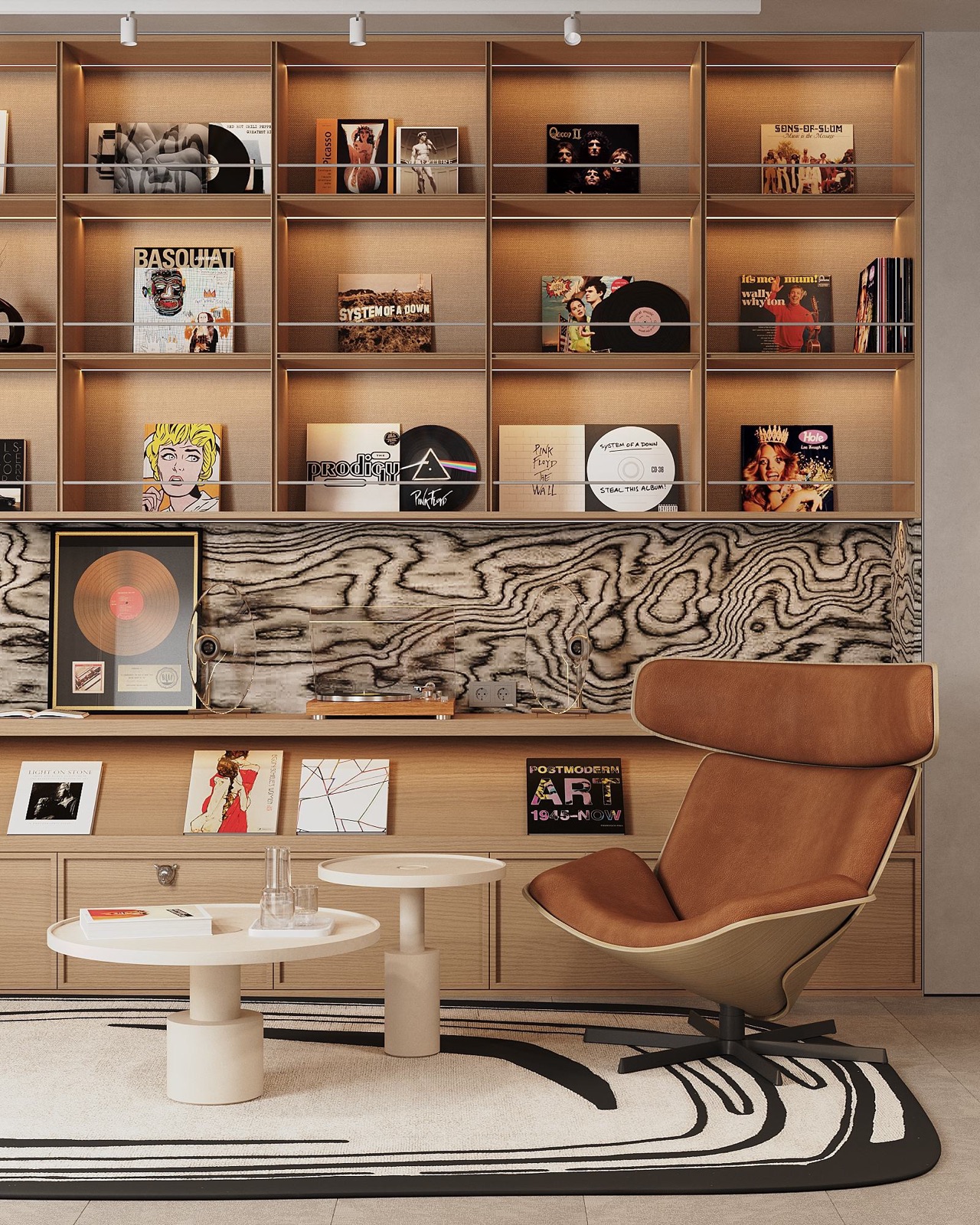 vinyl lounge with record shelves
