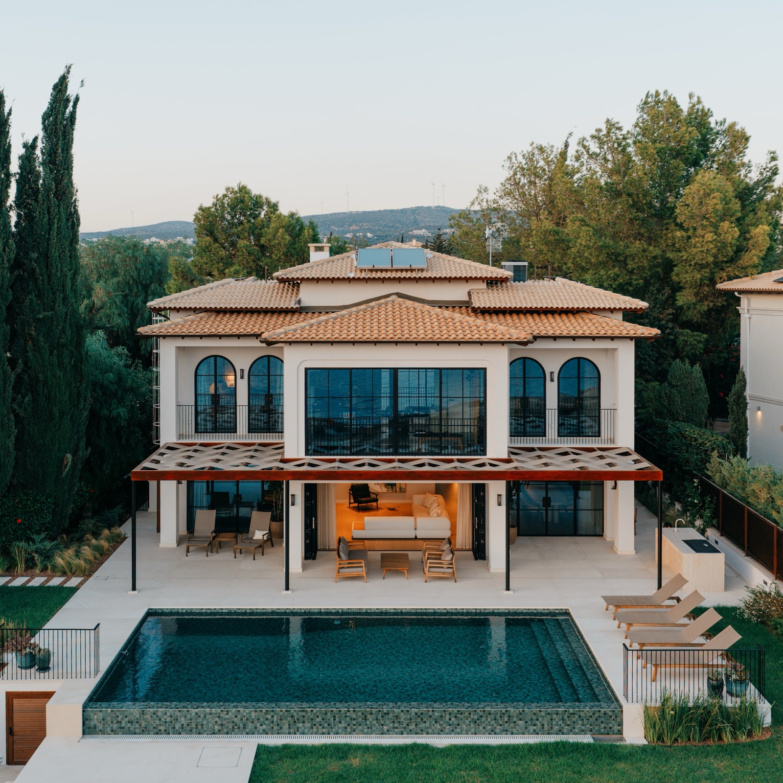 aerial view of the house and pool