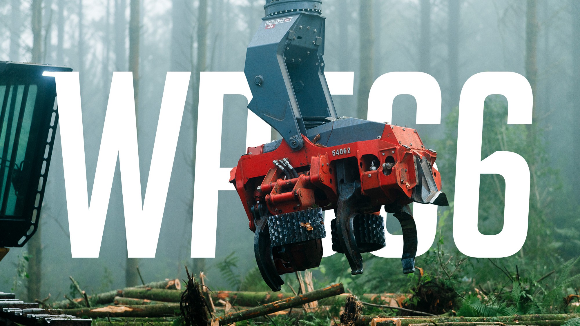 Woodsman Pro 566 harvesting head in a misty forest