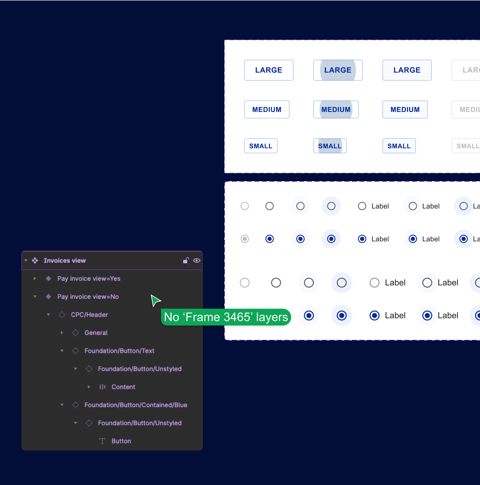 Components from Figma with buttons and radio buttons.
