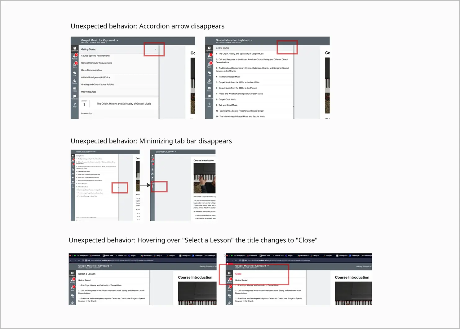 Screenshots from the report of the expert review.