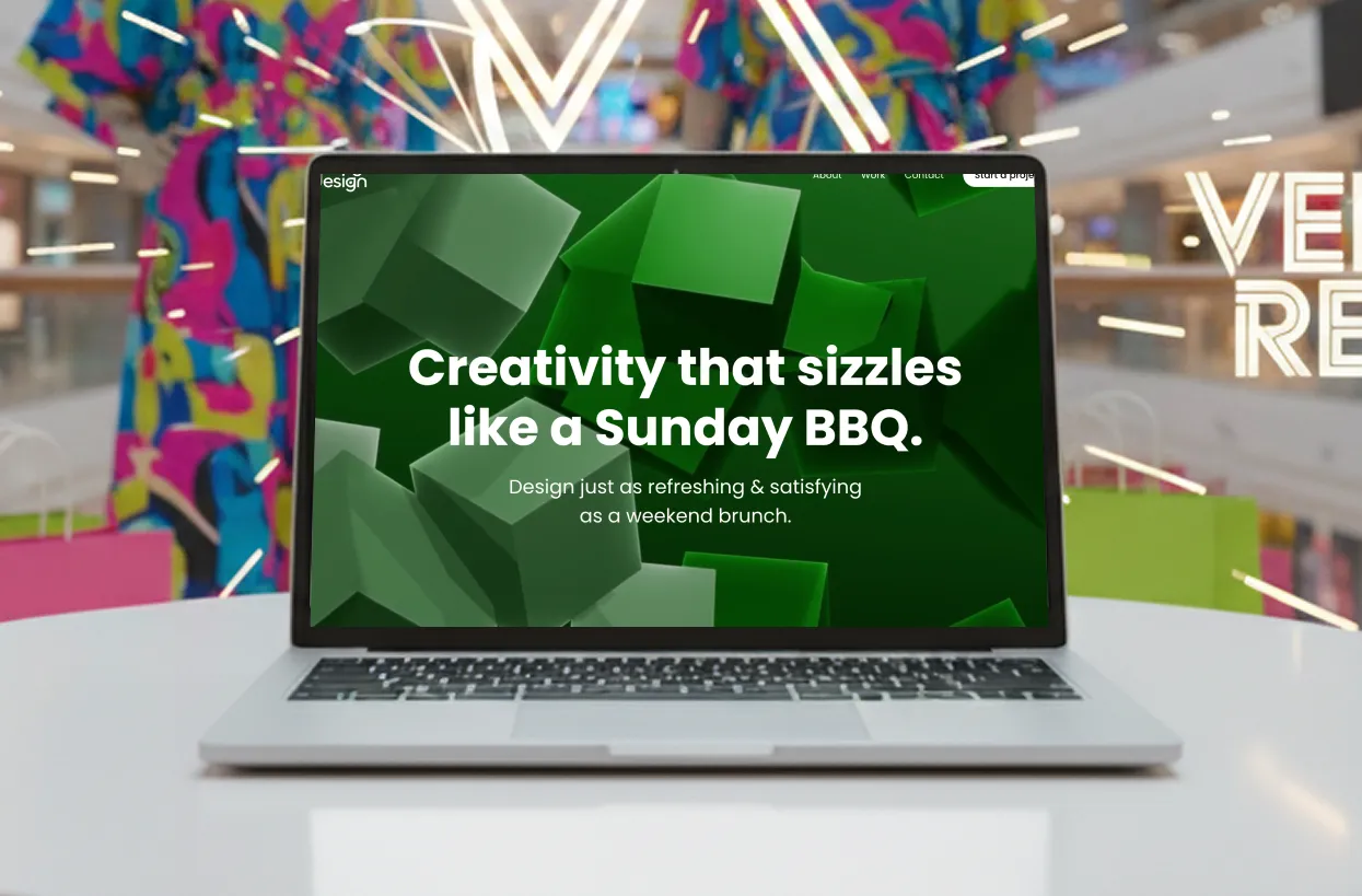 laptop mockup showing sunday designs website homepage header