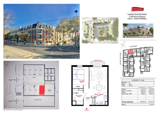 T2 meublé 38m2 avec parking Montfermeil calme et lumineux