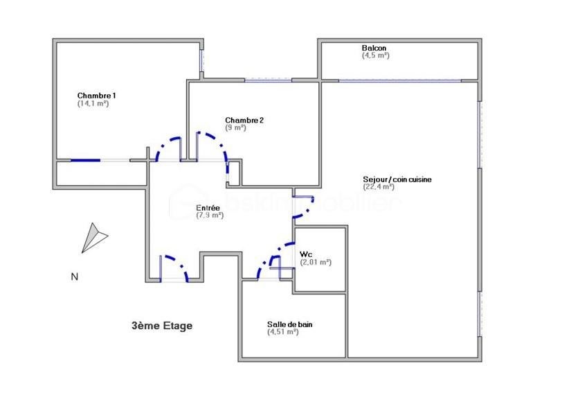 Appartement F3 60m2 lumineux 3e étage Maisons Alfort