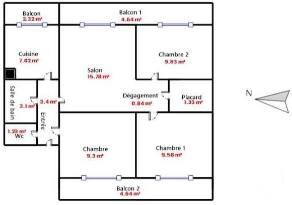 Vente appartement de 61m2 à MARSEILLE 3