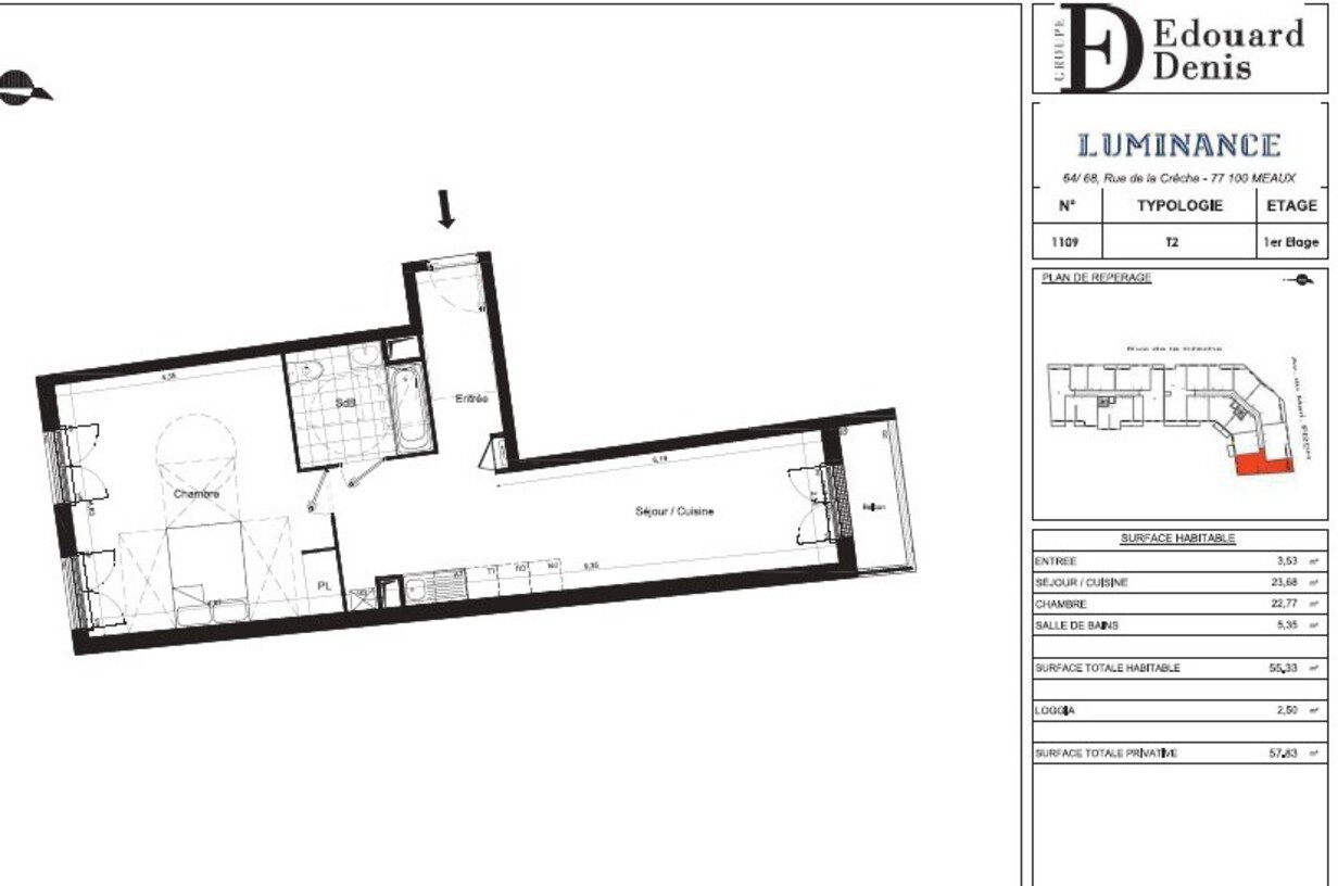 Apartment for rent, 55 sqm, in MEAUX.
