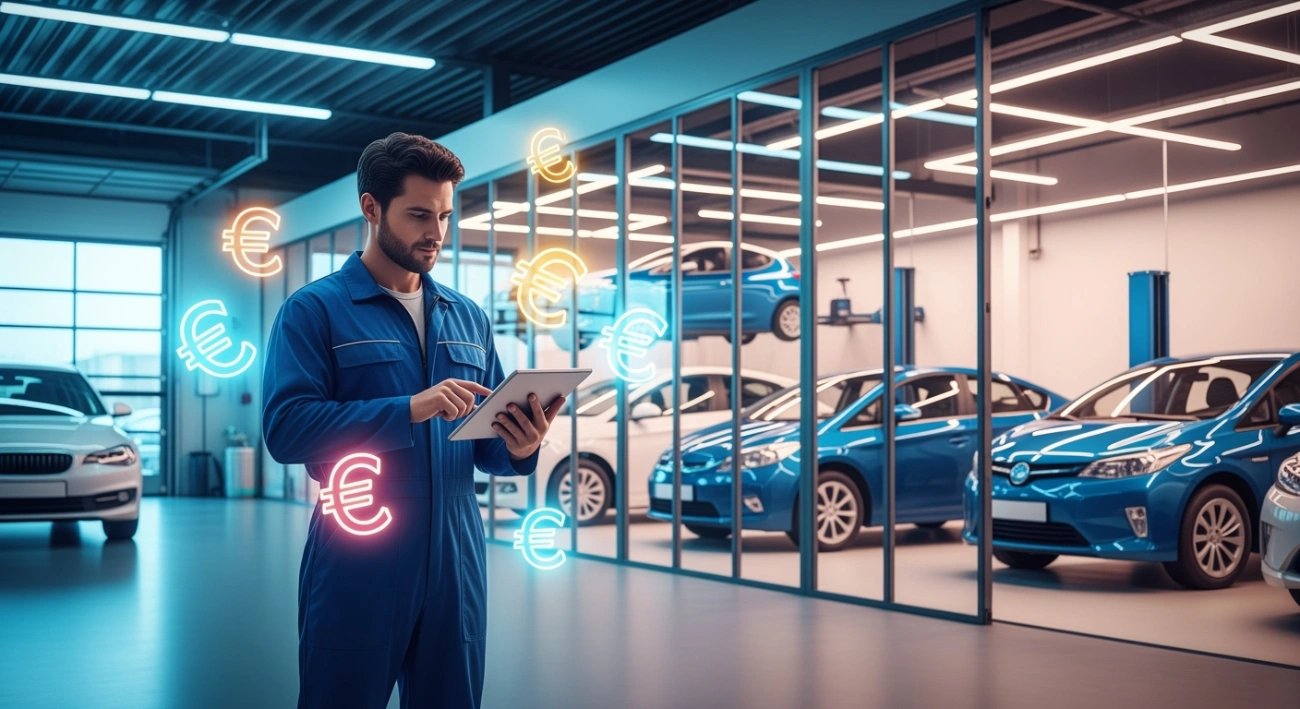 mecanicien debout devant un garage indépendant moderne