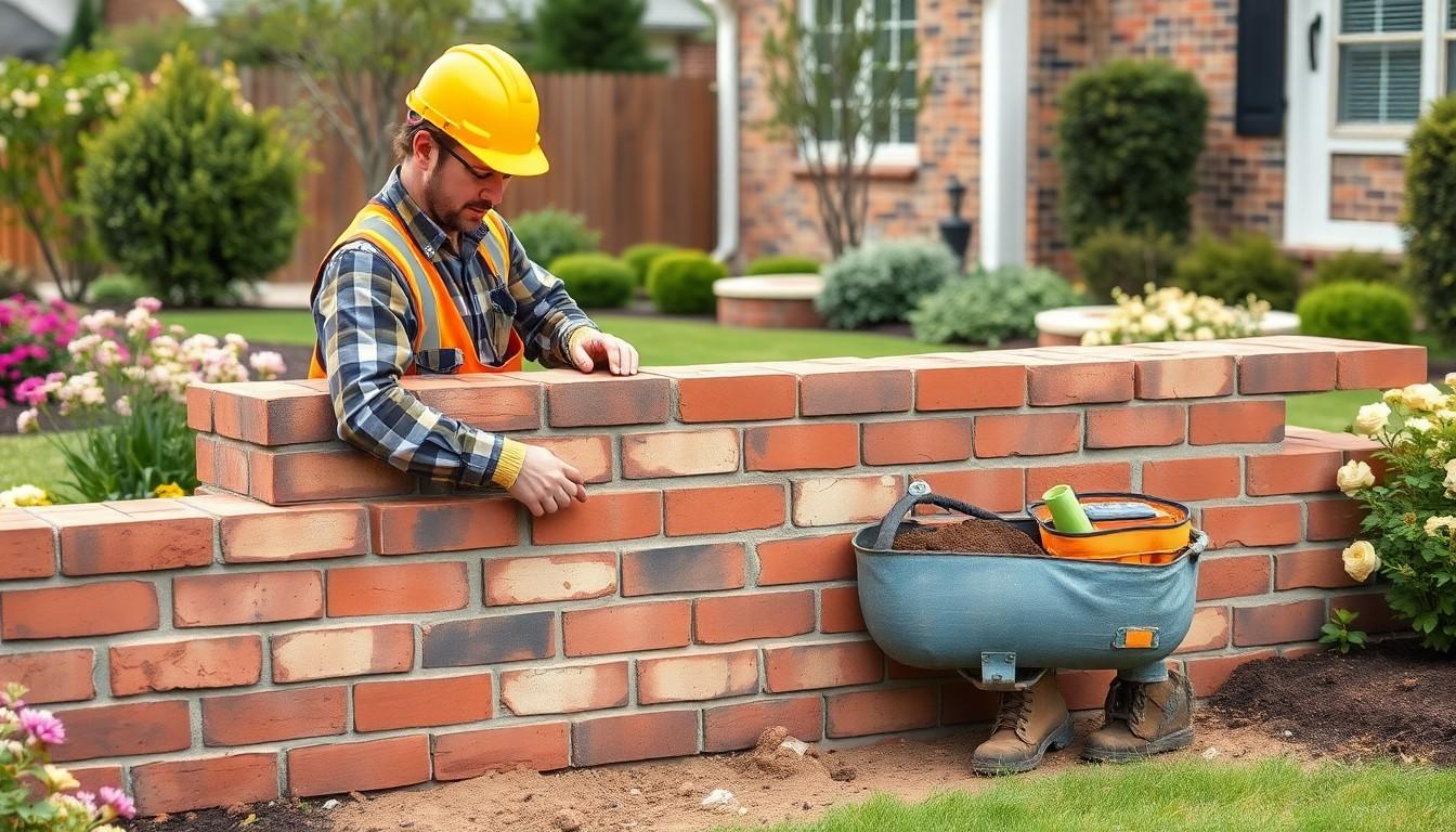 Install Double Width Brick Wall