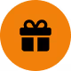 Icône de cadeau noir sur un cercle orange.