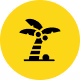 Icône noire de palmier sur un cercle jaune.