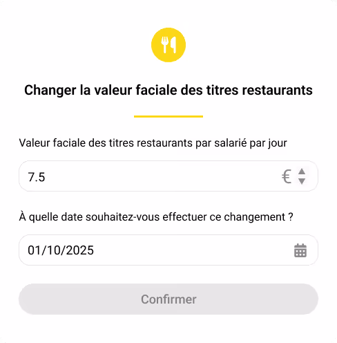 Panel valeur faciale titre restaurant