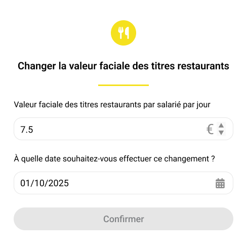 Panel valeur faciale titre restaurant