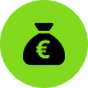 Icône d'un sac d'argent avec un symbole euro blanc sur fond vert clair.