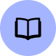 Icône d'un livre ouvert sur fond circulaire violet.