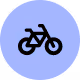 Icône de vélo noir sur un cercle violet clair.