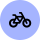Icône de vélo noir sur un cercle violet clair.
