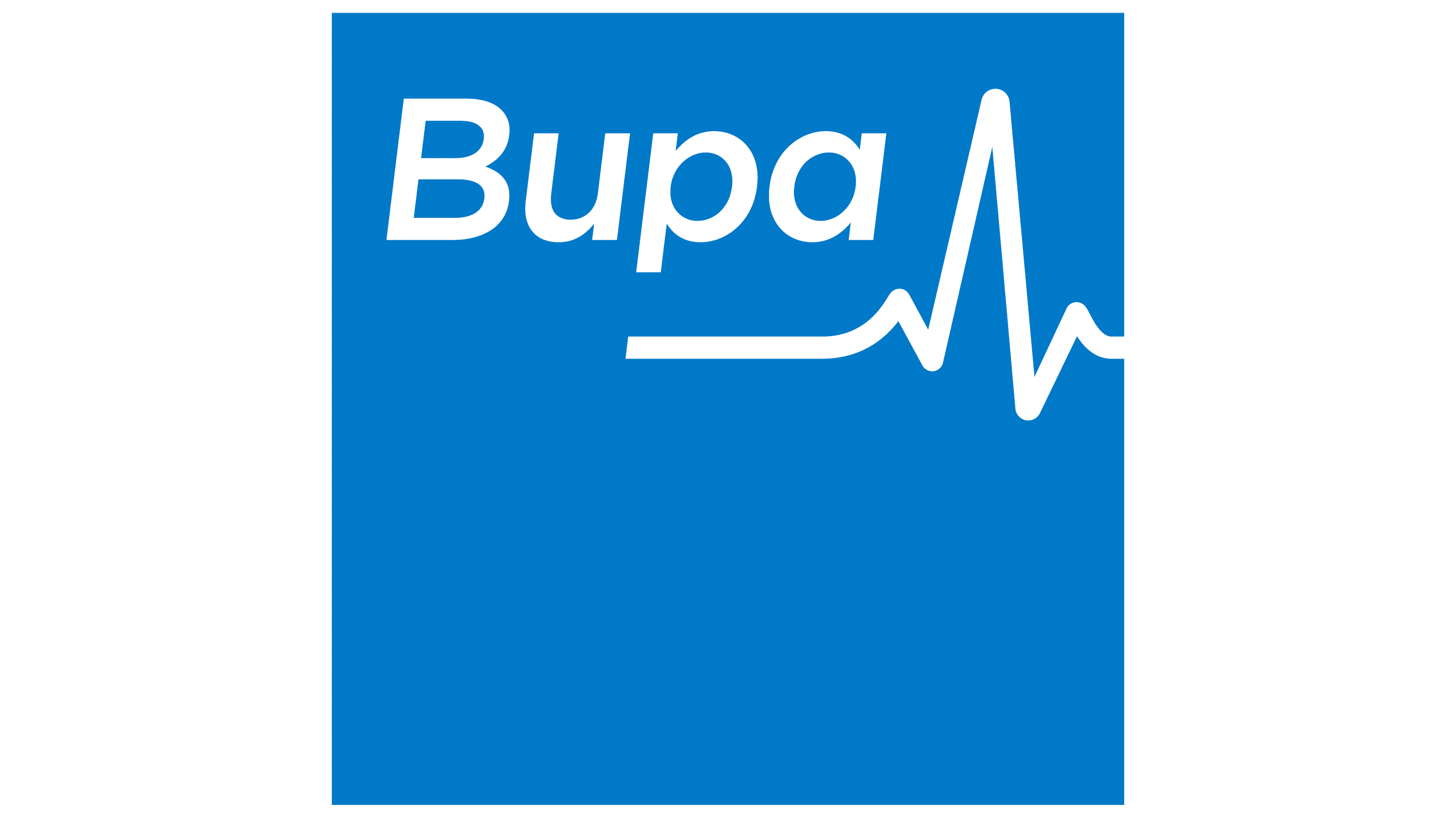 Bupa logo with the brand name in white and a heartbeat line on a blue background.
