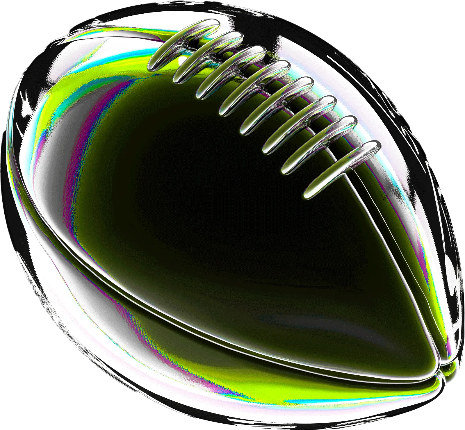 Ballon de rugby en 3D chromée irisée sur fond noir