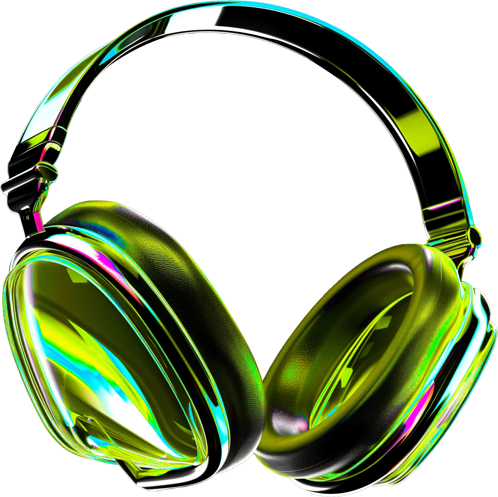 Casque audio en 3D chromée irisée, illustrant le pôle esport du studio