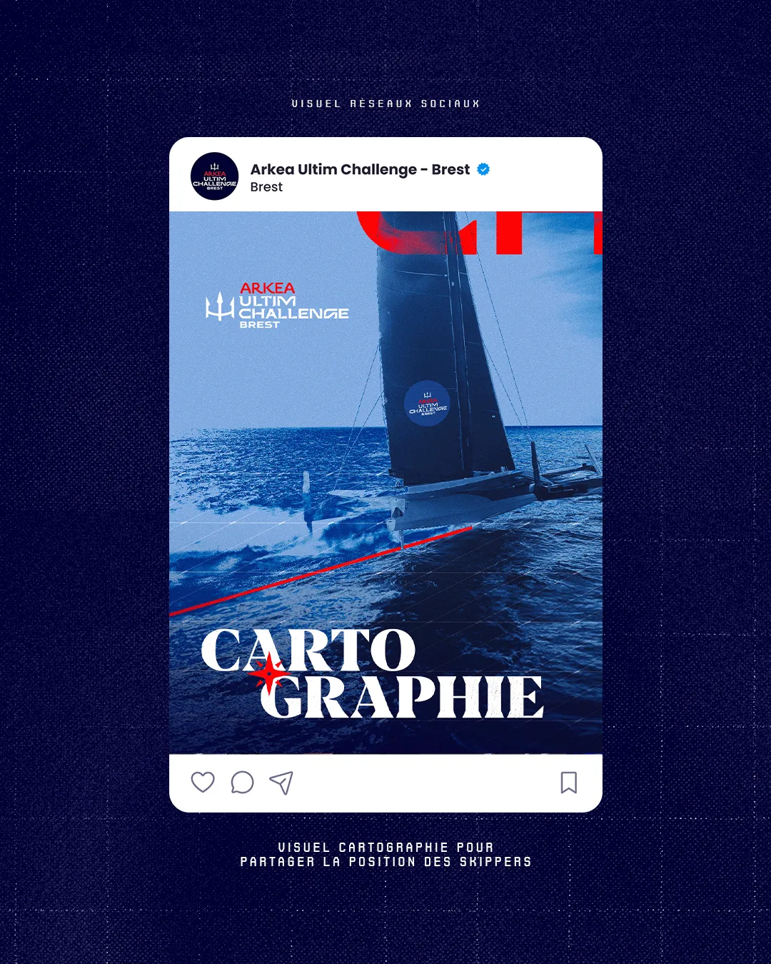 Premier visuel de cartographie de la course Arkea Ultim Challenge, trimaran en navigation