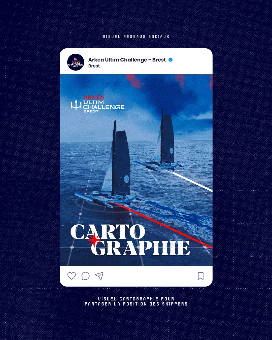 Second visuel de cartographie de la course Arkea Ultim Challenge, deux trimarans en mer