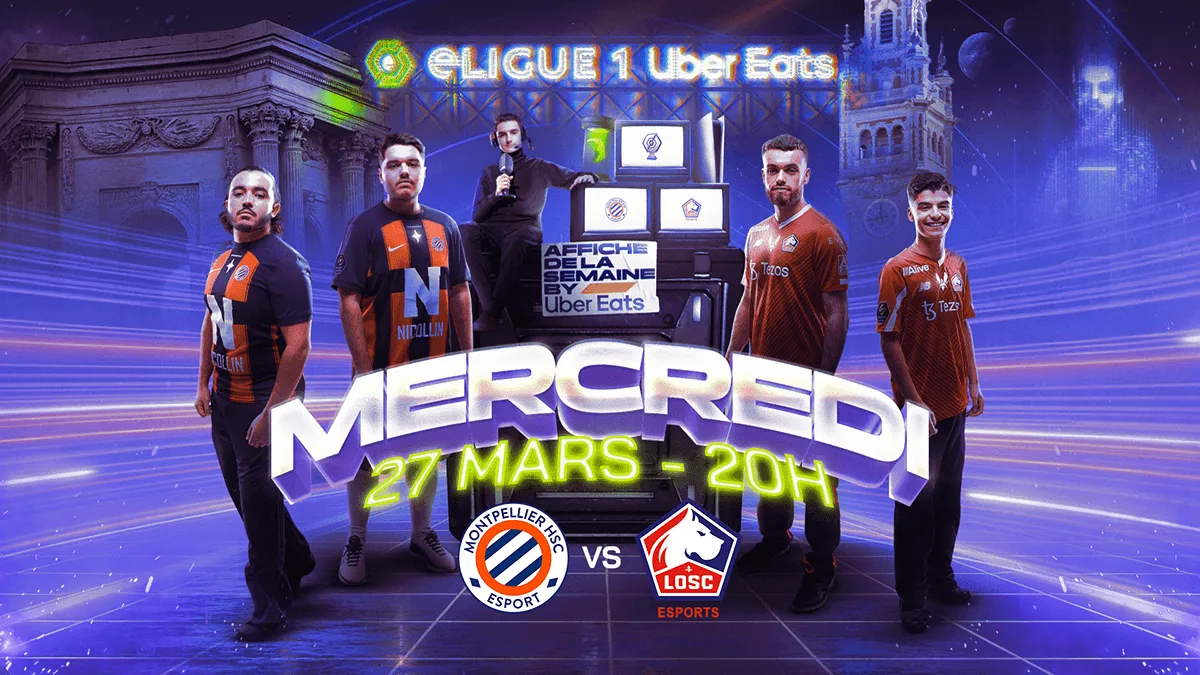 Visuel pleine largeur de l'affiche eLigue 1 du mercredi 27 mars à 20h
