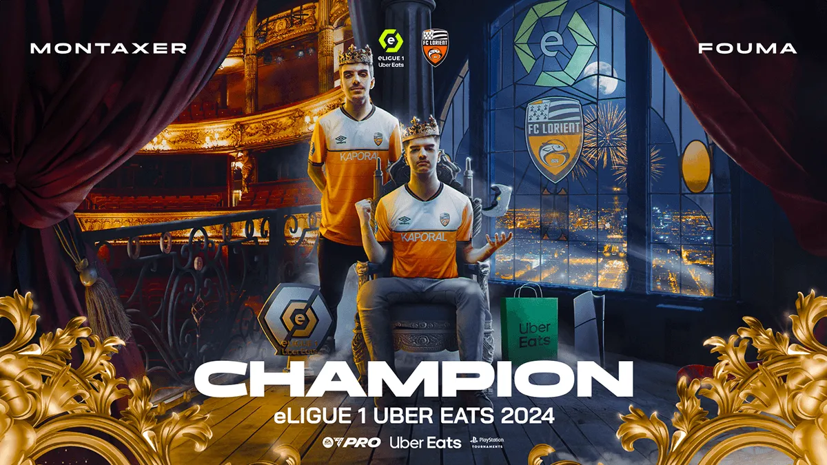 Visuel pleine largeur sacrant Montaxer champion de la eLigue 1 by Uber Eats 2024