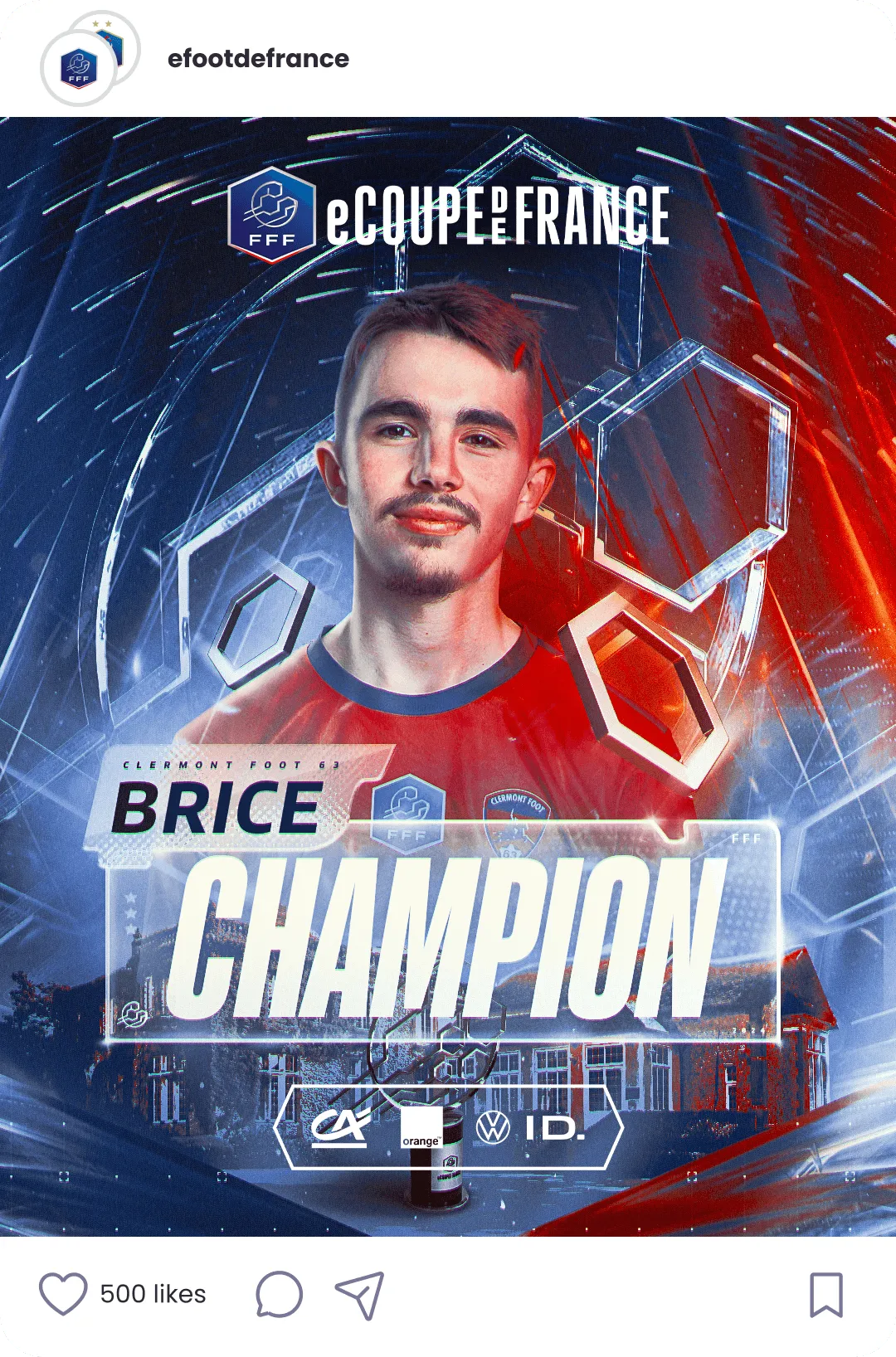 Publication Instagram sacrant Brice champion de la eCoupe de France 2024
