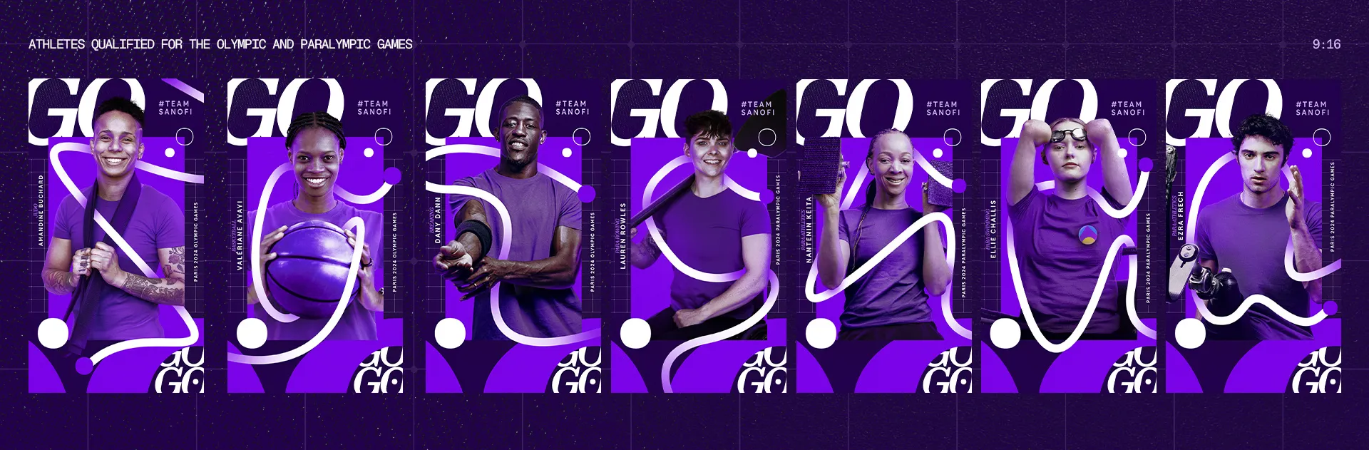 Déclinaisons en story des visuels Team Sanofi pour Paris 2024