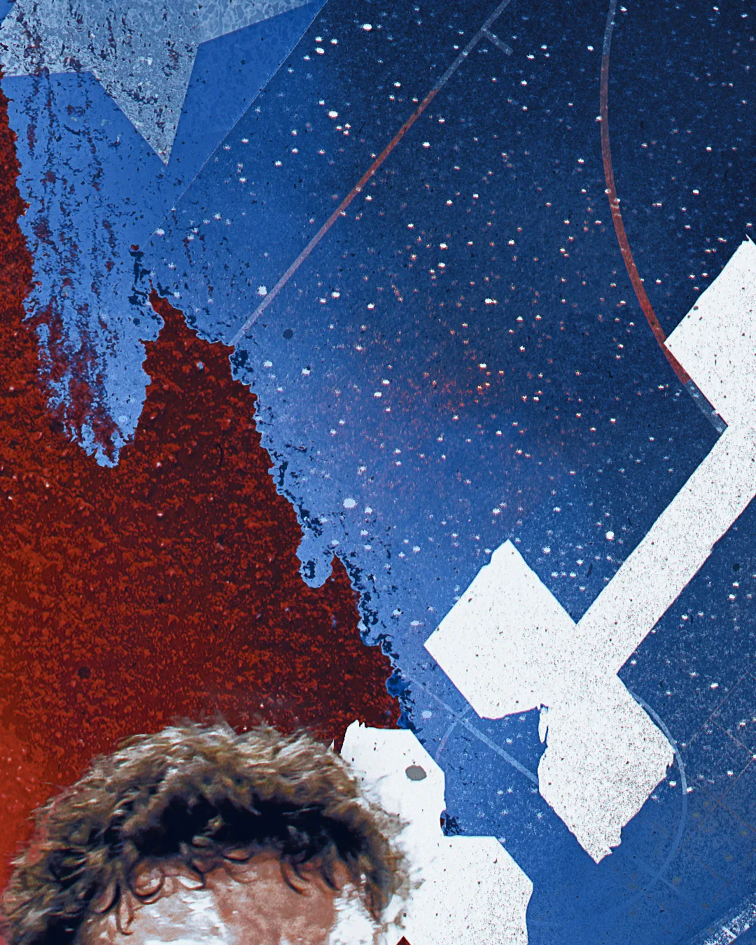 Détail de l'affiche 3x3 de la FFBB : visage de joueuse fondu dans la texture peinte