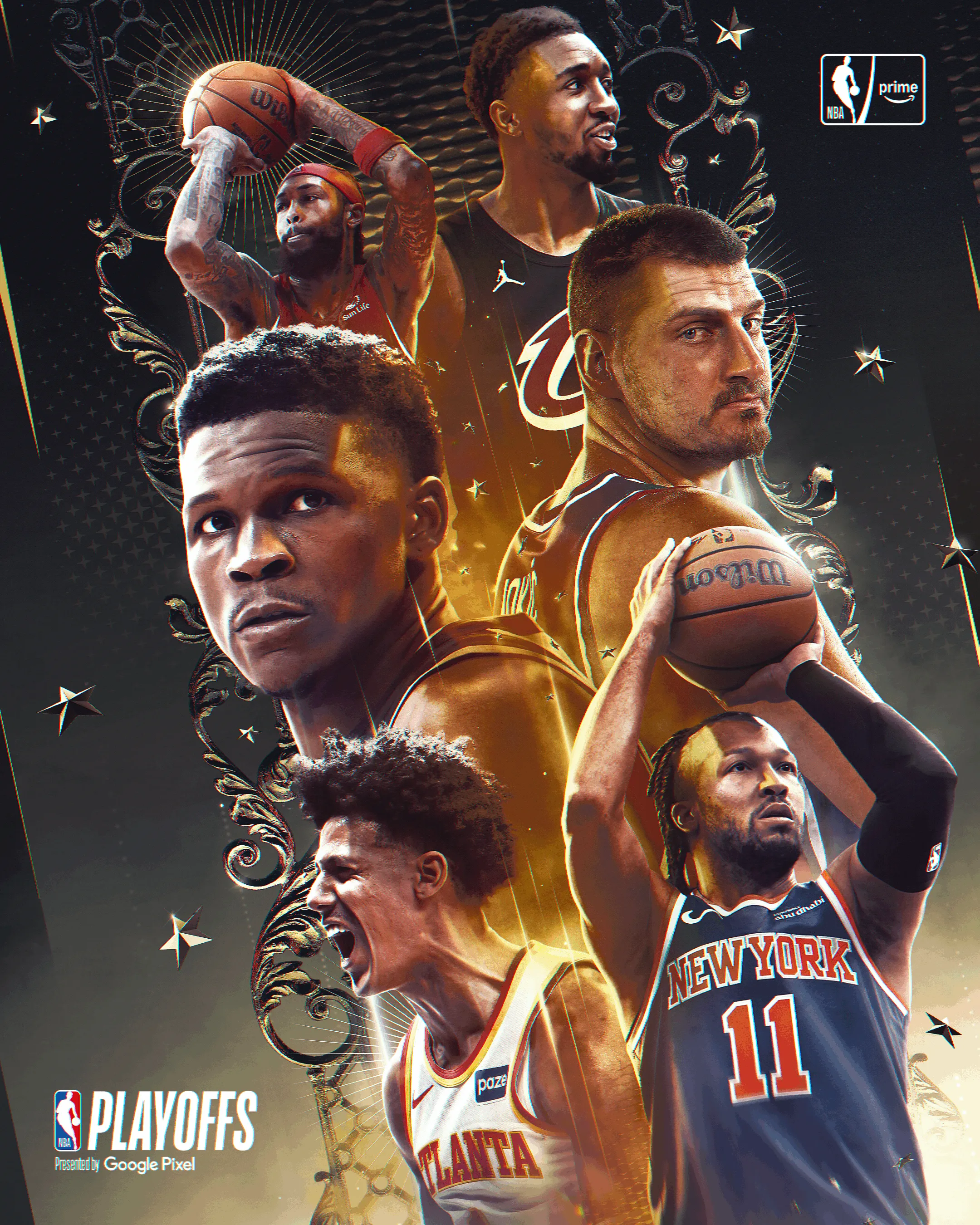 Visuel des playoffs NBA 2026 en format vertical, montage des joueurs qualifiés