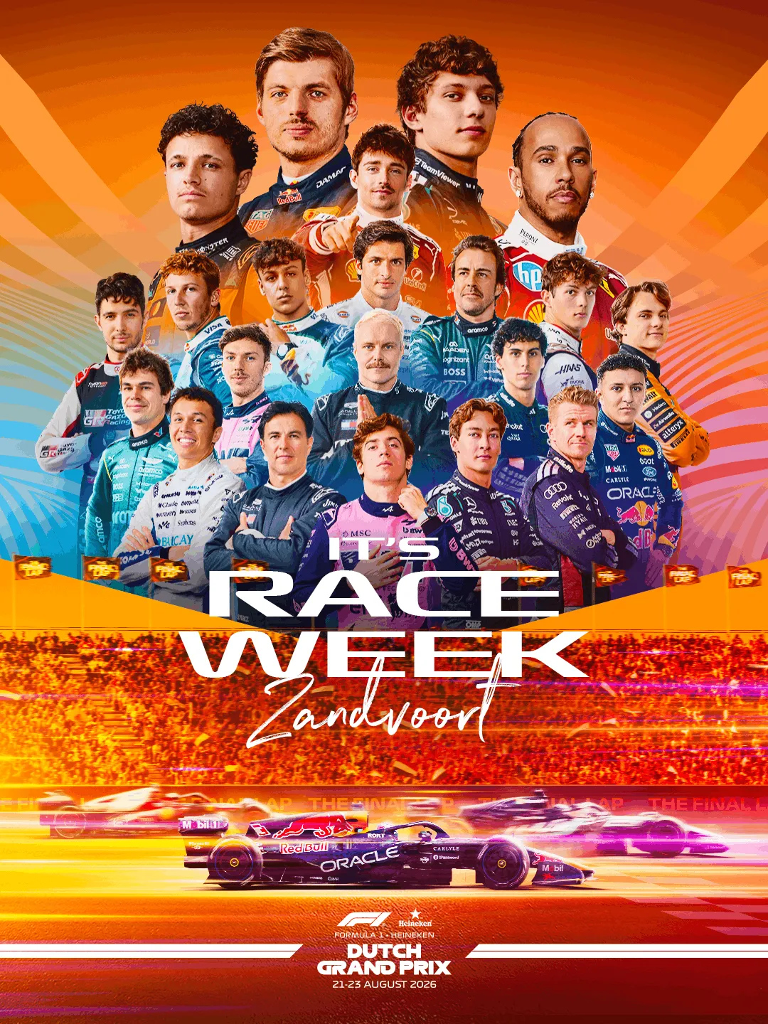 Visuel It's Race Week Zandvoort réunissant les pilotes du plateau devant les tribunes