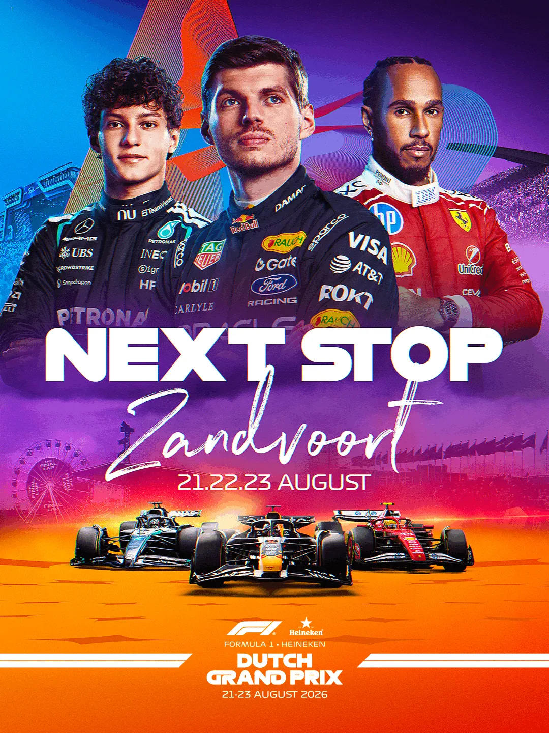 Visuel Next Stop Zandvoort : deux pilotes en gros plan au-dessus de leurs monoplaces