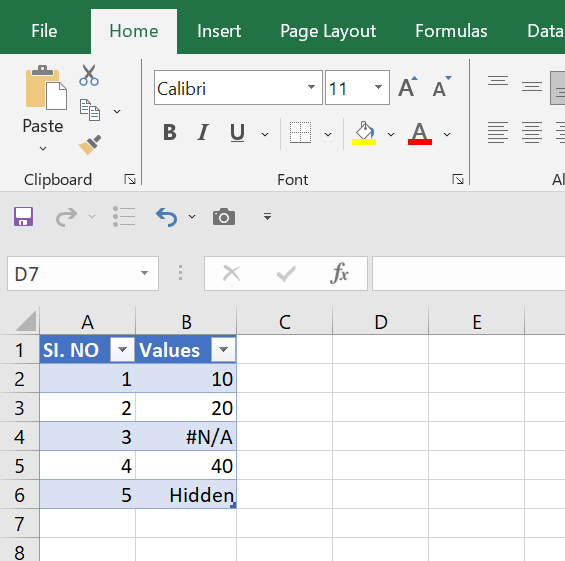 value in Excel