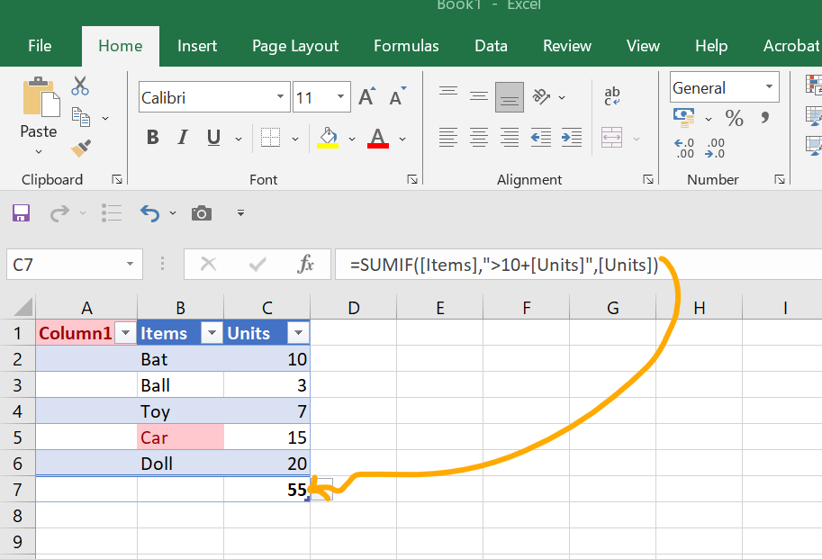 SUMIF formula