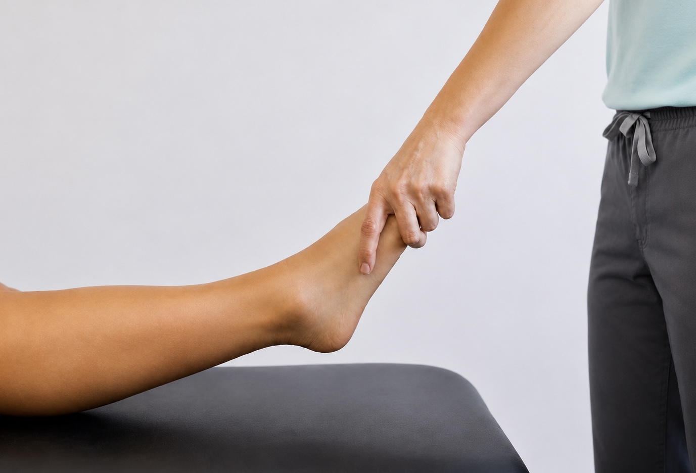 Myofacial release therapy being performed on a woman's feet