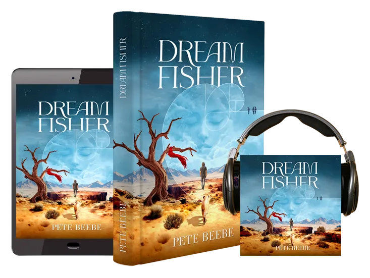 Dream Fisher book 3D render showing paperback cover with mystical design