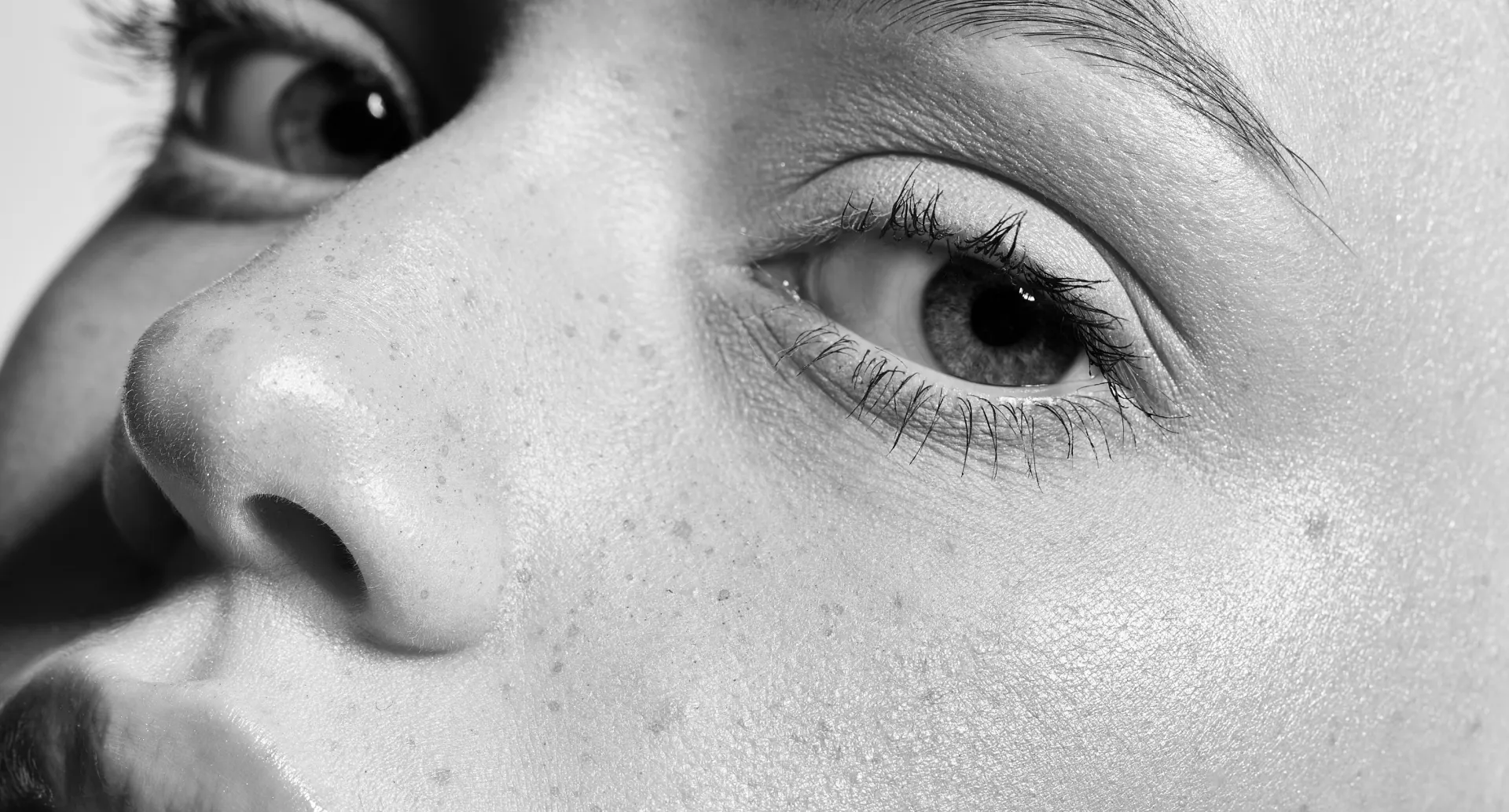 A close-up of a woman's face