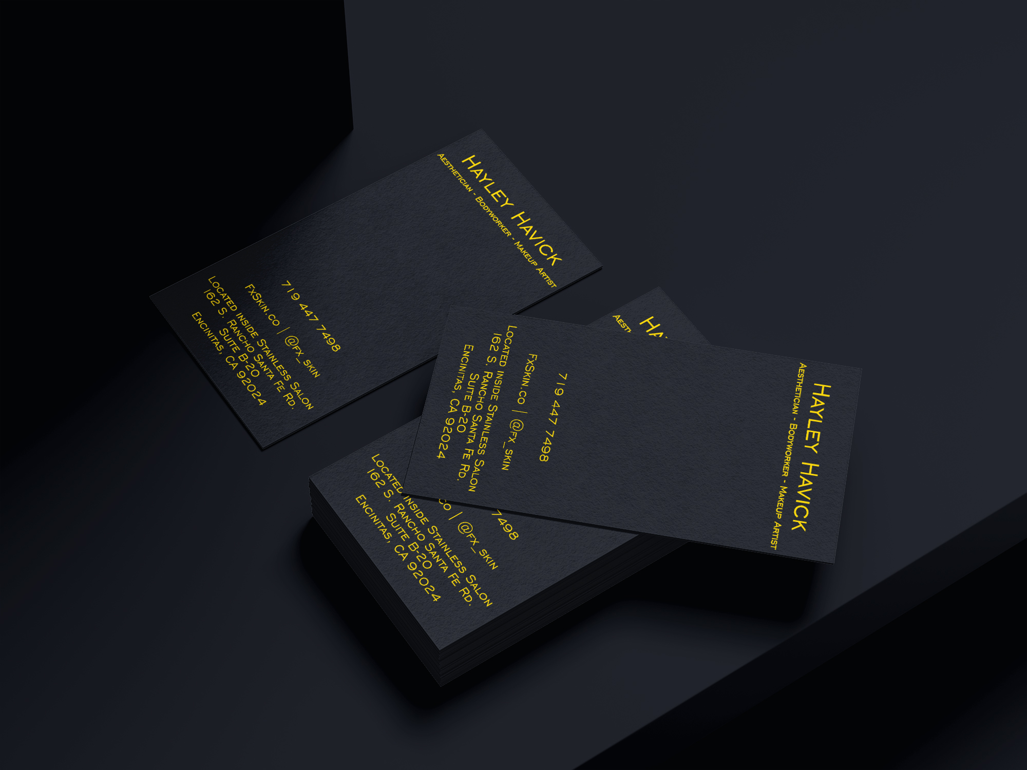 stationery and visual identity for fxskin, a skin treatment center in san diego, California