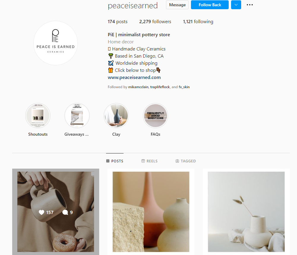 instagram for peace is earned - a ceramic company in san diego, california