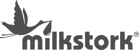 MilkStork logo with a flying stork carrying a bundle.