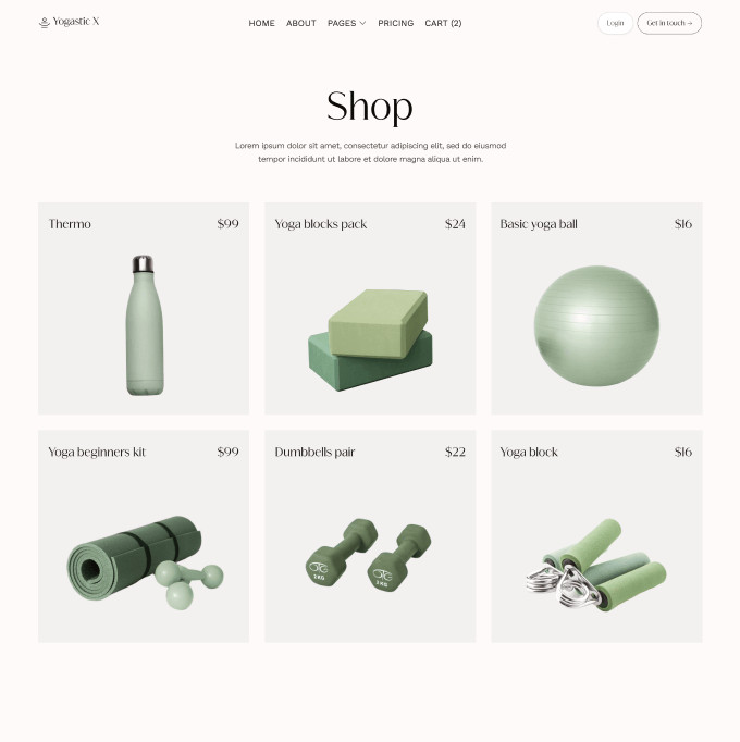Yogastic X - Shop Page - Yoga Webflow Template