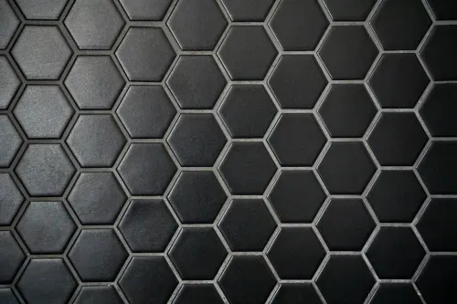 Detail image of black hexagon bathroom tile